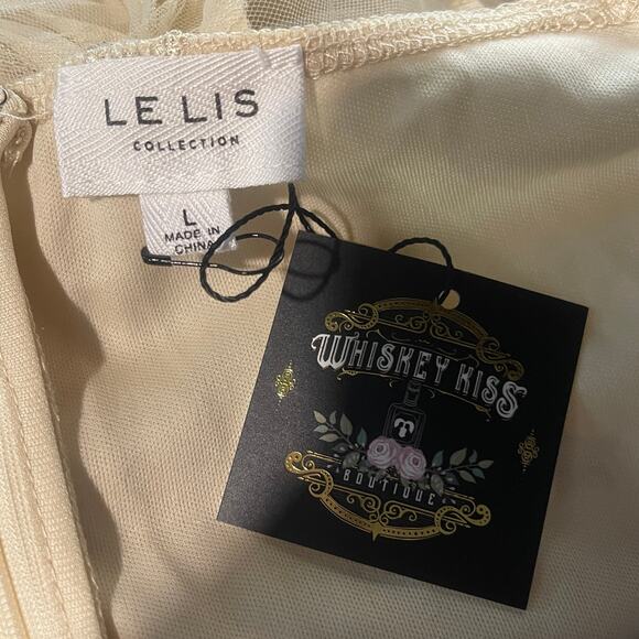 Le Lis Mesh Cream Champagne Gold Star Bodysuit Size Large New With Tags - Picture 6 of 12